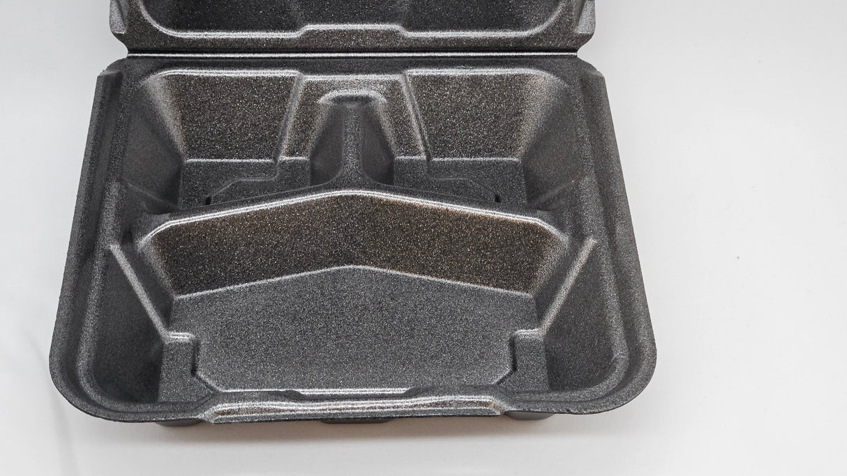 Styrofoam Hinged Clamshell 8*8*2.75 3 Compartment 150/Case - Albert's Produce LLC DBA Albert's Distribution