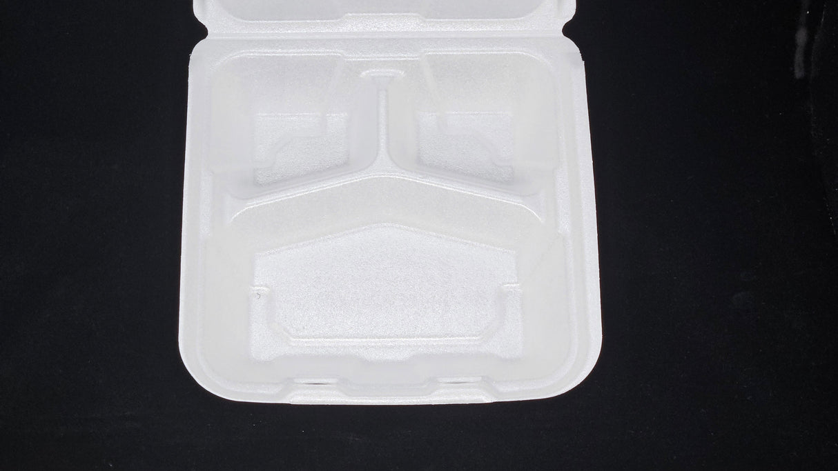 Styrofoam Hinged Clamshell 9*9*2.75 3 Compartment 150/Case - Albert's Produce LLC DBA Albert's Distribution