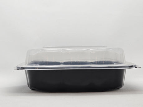 Plastic Hinged Containers/Clear/Black Base 8*8*2.95 150/Case - Albert's Distribution