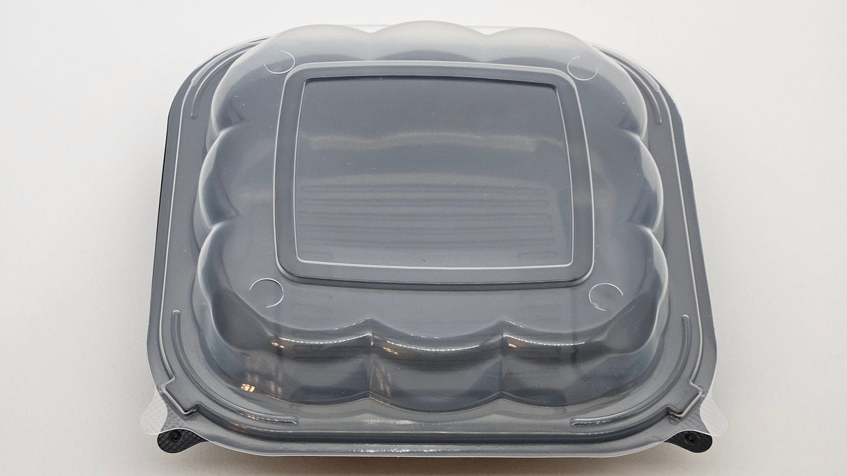 Plastic Hinged Containers/Clear/Black Base 8*8*2.95 150/Case - Albert's Distribution