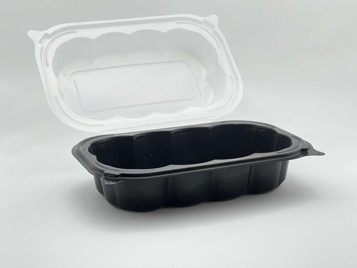 Plastic Hinged Containers/Clear/Black Base 9*6*2.95 200/Case - Albert's Distribution