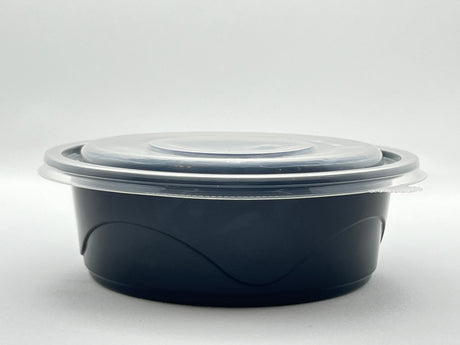 Plastic Round Bowl/Lid - 7 1/3" x 2" Round 32oz. 150/Case - Albert's Distribution